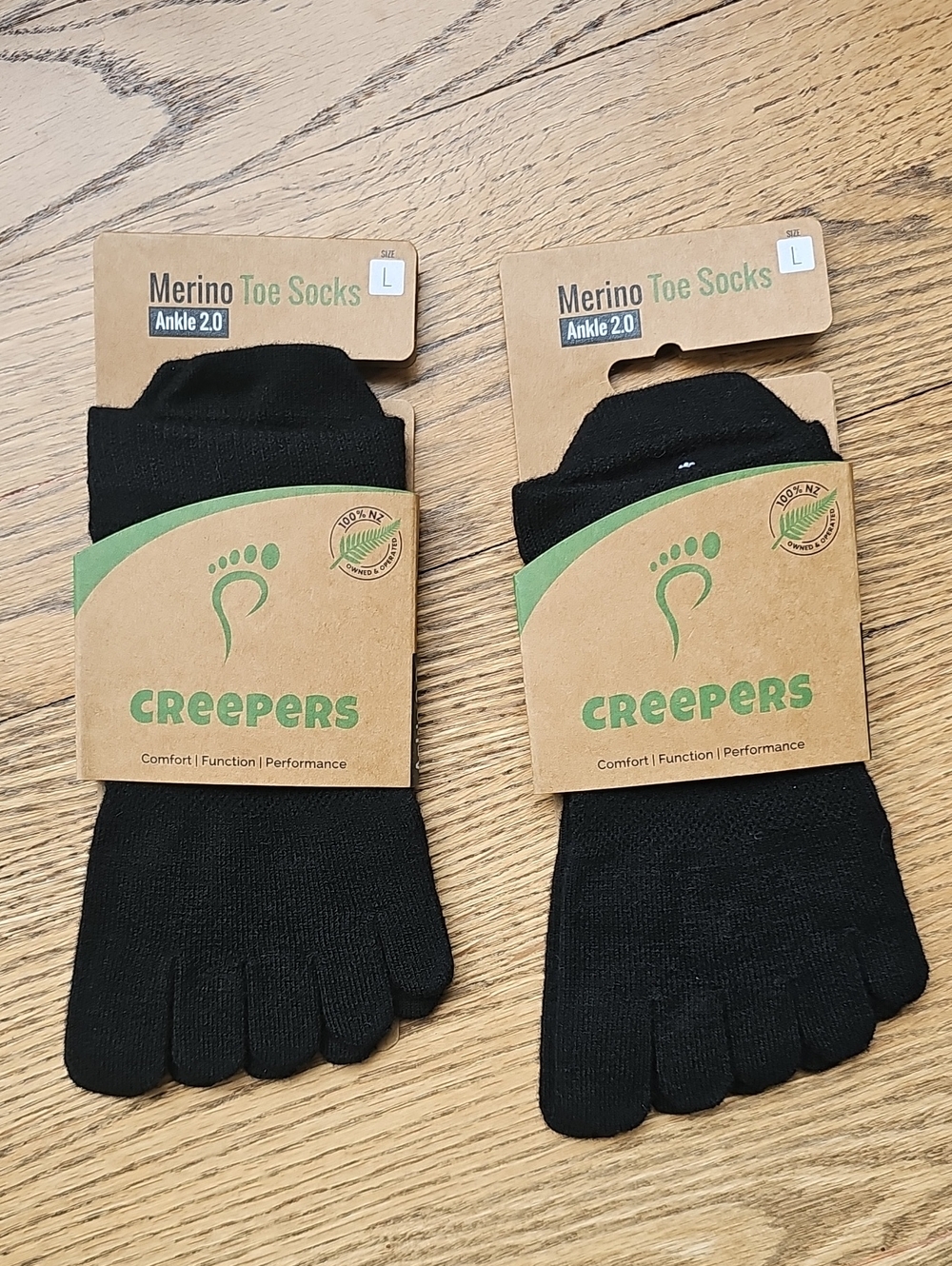Creepers Merino Toe Socks Ankle 2.0 — Black, Large, 2 Pair, NWT